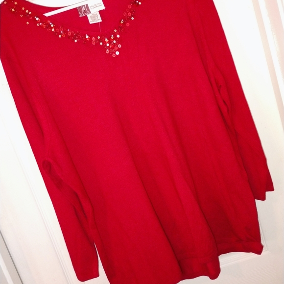 NWT JM Collection Red Sweatshirt with Embellished Neckline PTP 25" - Picture 2 of 3